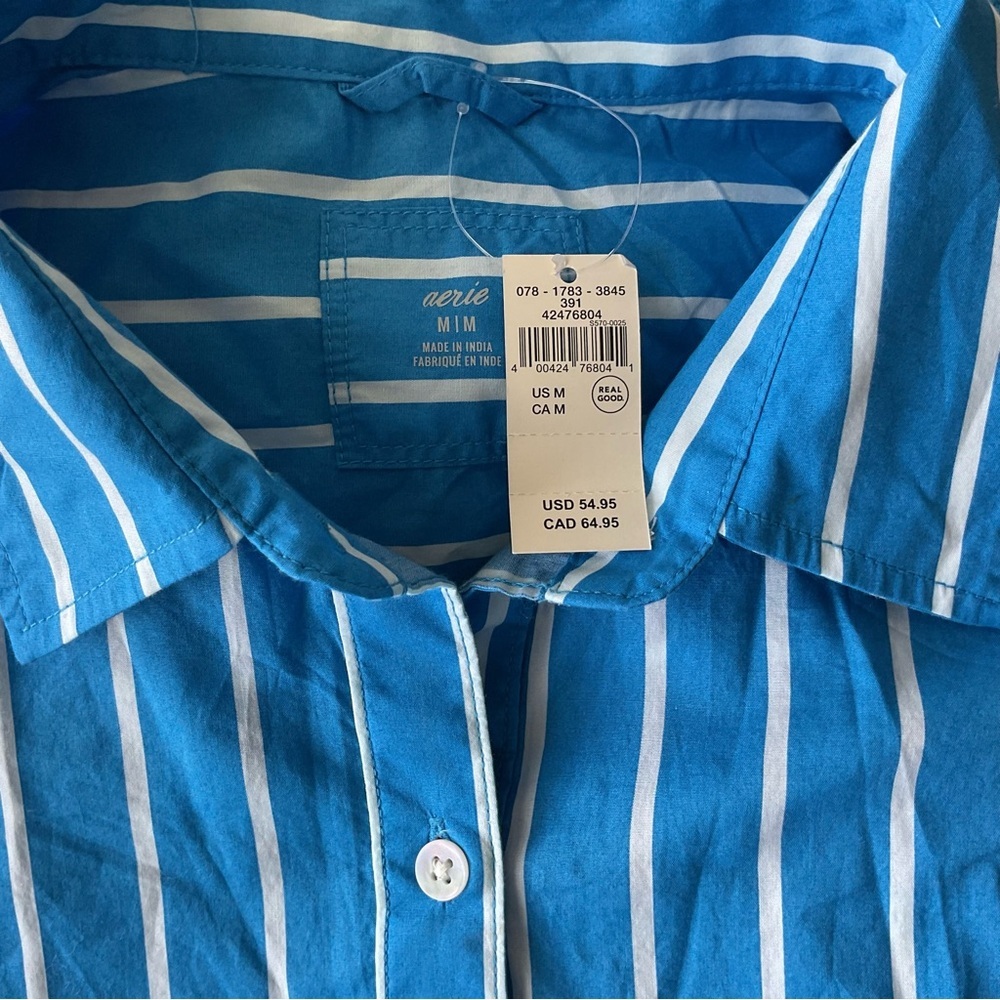 Aerie Striped Button-Up in Blue and White NWT M - Picture 11 of 11
